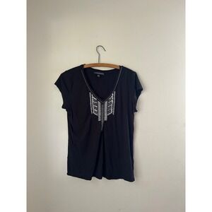 Y2K Rock & Republic Black Embellished Top Womens M Western Cowgirl Boho Grunge